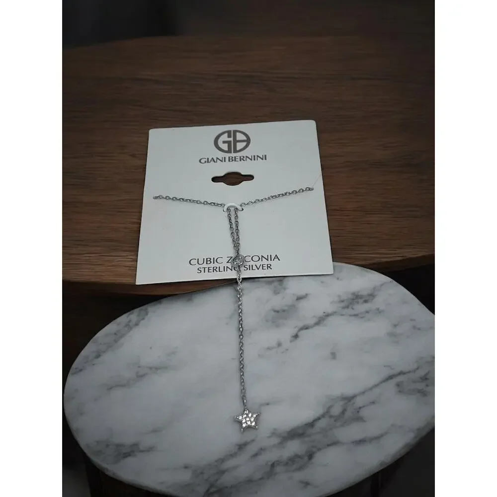 Sterling Silver Chain Drop CZ Necklace Star Pendant Chic Shiny Style Trendy NEW